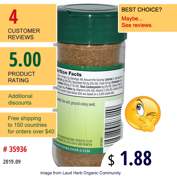 Frontier Natural Products, Celery Salt, Seasoning Blend, 3.52 Oz (99 G)  