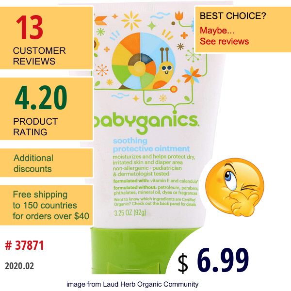 Babyganics, Soothing Protective Ointment, 3.25 Oz (92 G)  