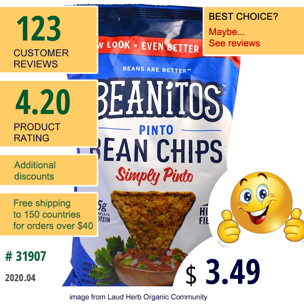 Beanitos, Pinto Bean Chips, Simply Pinto, 6 Oz (170 G)  