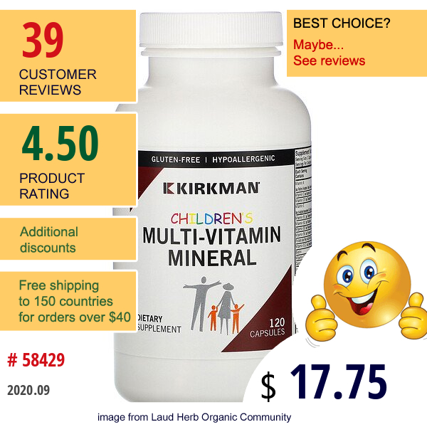 Kirkman Labs, Children'S Multi-Vitamin Mineral, 120 Capsules