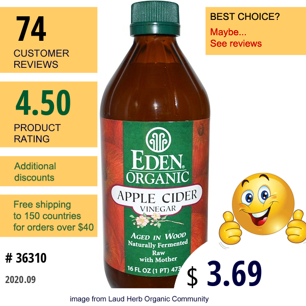 Eden Foods, Organic Apple Cider Vinegar, 16 Fl Oz (473 Ml)  