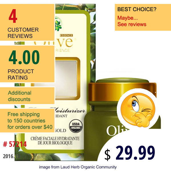 Organic Olive Essence, Spa Experience, Facial Day Moisturizer, 1.75 Fl Oz (50 Ml)  