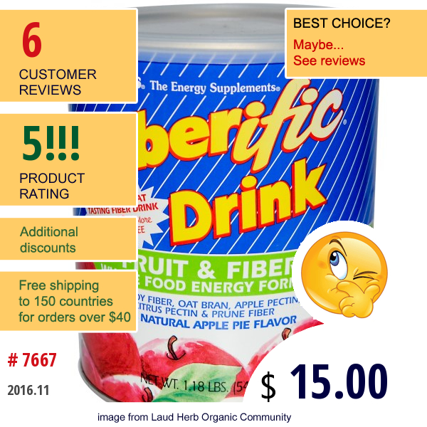 Natures Plus, Fiberific Drink, Fruit & Fiber Whole Food Energy Formula, Apple Pie Flavor, 1.18 Lbs. (540 G)  