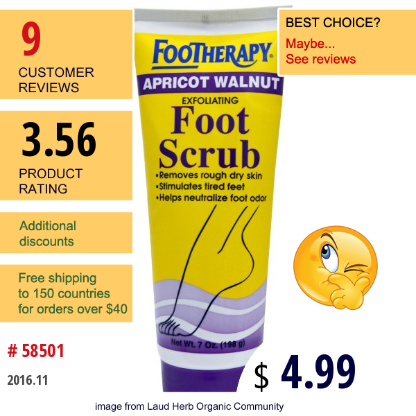 Queen Helene, Footherapy, Exfoliating Foot Scrub, Apricot Walnut, 7 Oz (198 G)