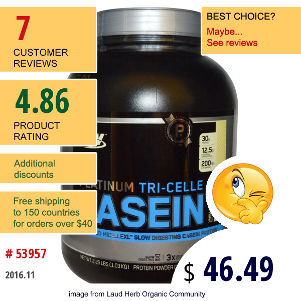 Optimum Nutrition, Platinum Tri-Celle Casein, Vanilla Bliss, 2.26 Lbs (1.03 Kg)