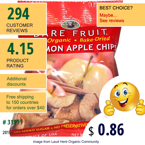 Bare Fruit, Cinnamon Apple Chips, .64 Oz (18 G)  