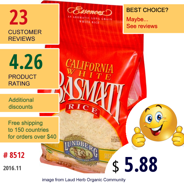 Lundberg, California White Basmati Rice, 32 Oz (907 G)