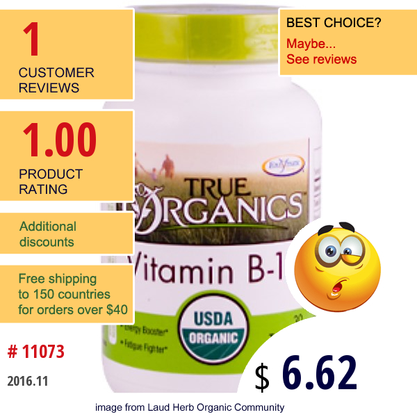 Enzymatic Therapy, True Organics, Vitamin B-12, 30 Tablets  