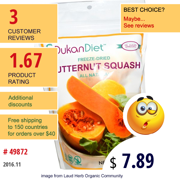 Dukan Diet, Freeze-Dried Butternut Squash, 1.1 Oz (31 G)  