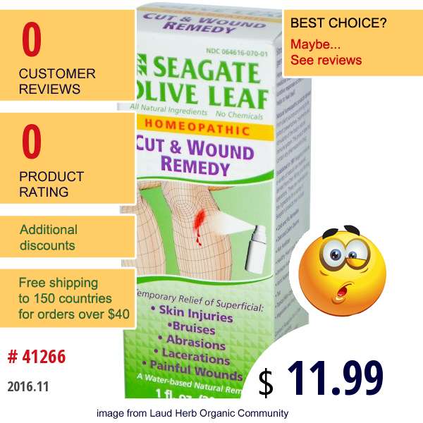 Seagate, Olive Leaf, Cut & Wound Remedy, 1 Fl Oz (30 Ml)   