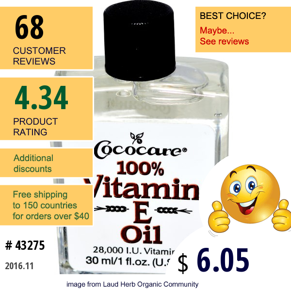 Cococare, 100% Vitamin E Oil, 28,000 Iu, 1 Fl Oz (30 Ml)