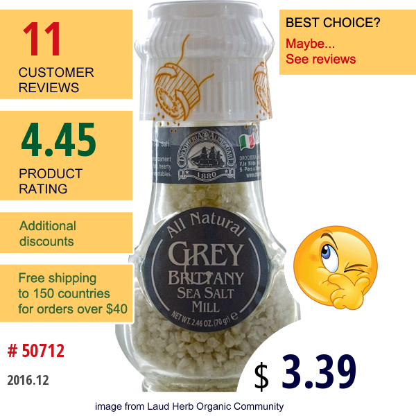 Drogheria & Alimentari, Grey Brittany Sea Salt Mill, 2.46 Oz (70 G)