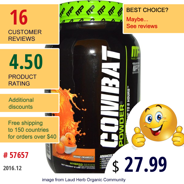 Muscle Pharm, Hybrid Series, Combat Powder, Advanced Time Released Protein, Orange Creamsicle, 2 Lbs (907 G)  