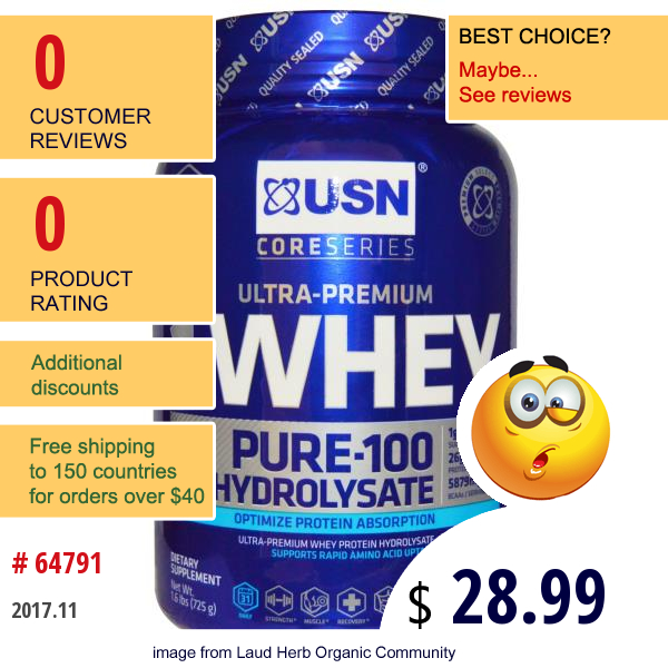 Usn, Ultra Premium,1-Whey Pure Hydrolysate, Salted Caramel, 1.6 Lbs (725 G)  