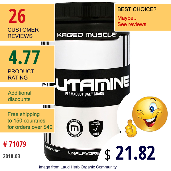 Kaged Muscle, Glutamine, Unflavored, 1.1 Lbs (500 G)