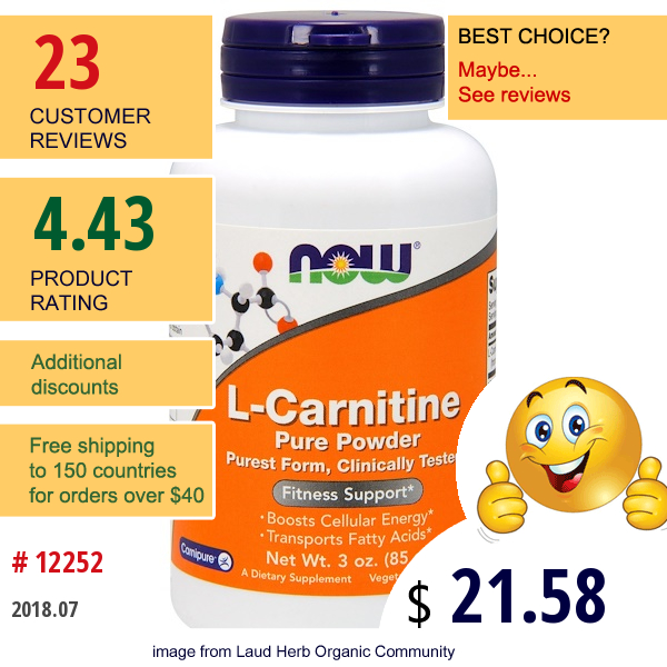 Now Foods, L-Carnitine, Pure Powder, 3 Oz (85 G)