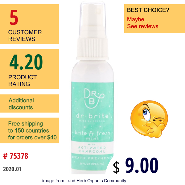 Dr. Brite, Brite & Fresh Breath Freshener, Mint, 2 Fl Oz (59.1 Ml)  