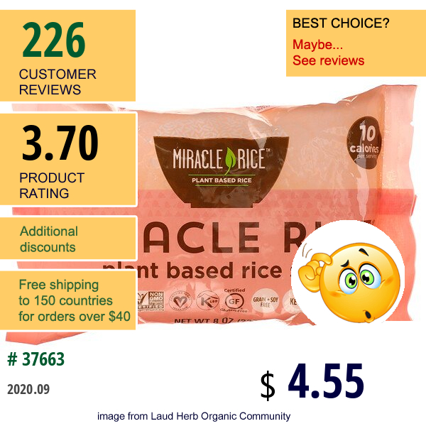 Miracle Noodle, Miracle Rice, 8 Oz (227 G)