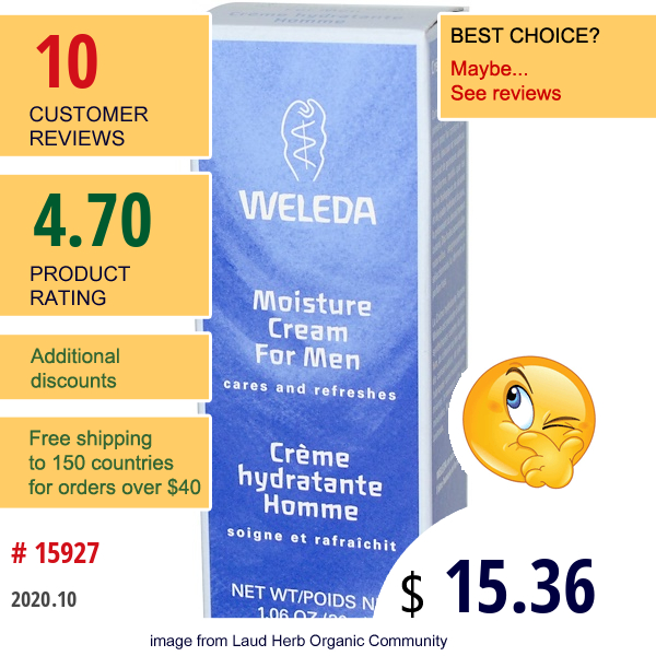 Weleda, Moisture Cream For Men, 1.06 Oz (30 G)  