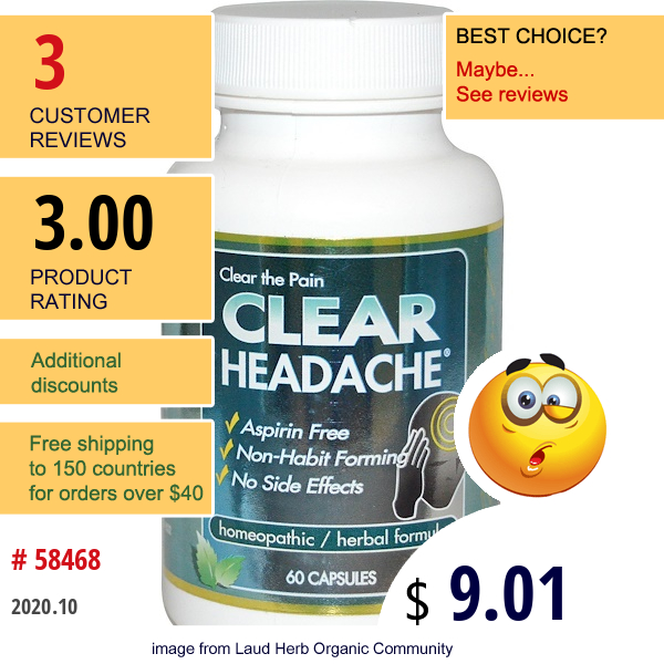 Clear Products, Clear Headache, 60 Capsules  