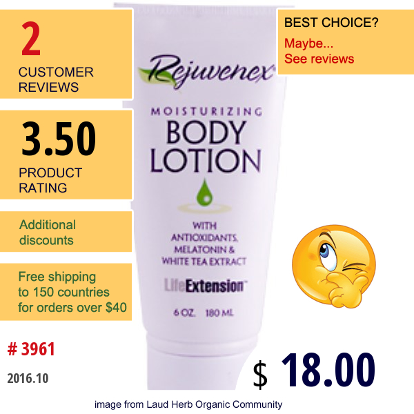 Life Extension, Rejuvenex, Moisturizing Body Lotion, 6 Oz (180 Ml)  