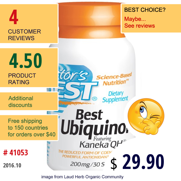 Doctors Best, Best Ubiquinol, Featuring Kanekas Qh, 200 Mg, 30 Softgels