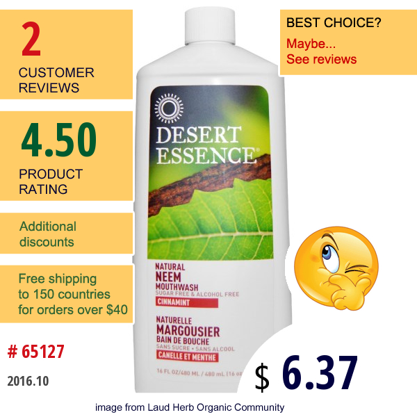 Desert Essence, Natural Neem Mouthwash, Cinnamint, 16 Fl Oz (480 Ml)