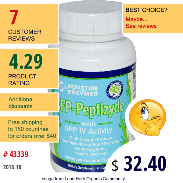 Houston Enzymes, Afp-Peptizyde With Dpp Iv Activity, With Cellulose, 90 Capsules