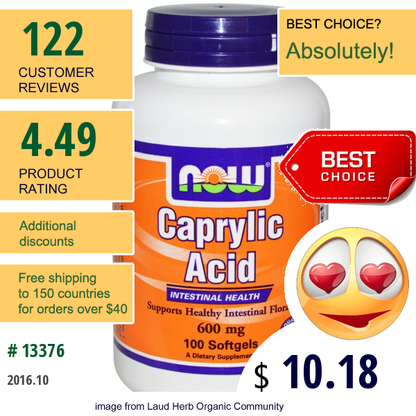 Now Foods, Caprylic Acid, 600 Mg, 100 Softgels