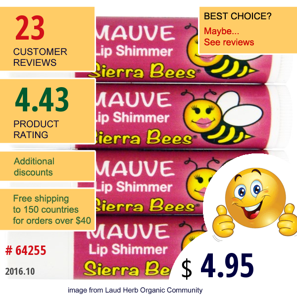 Sierra Bees, Tinted Lip Shimmer Balms, Mauve, 4 Packs
