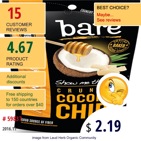 Bare Fruit, Crunchy Coconut Chips, Show Me The Honey, 1.4 Oz (40 G) Bare Fruit, Crunchy Coconut Chips, Show Me The Honey, 1.4 Oz (40 G)