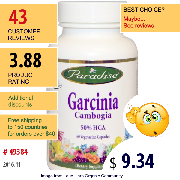 Paradise Herbs, Garcinia Cambogia, 60 Veggie Caps