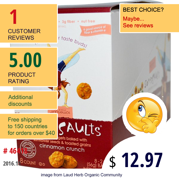 Somersaults, Sunflower Seed Snack, Cinnamon Crunch, 8 Bags, 2 Oz (56 G) Each Somersaults, Sunflower Seed Snack, Cinnamon Crunch, 8 Bags, 2 Oz (56 G) Each