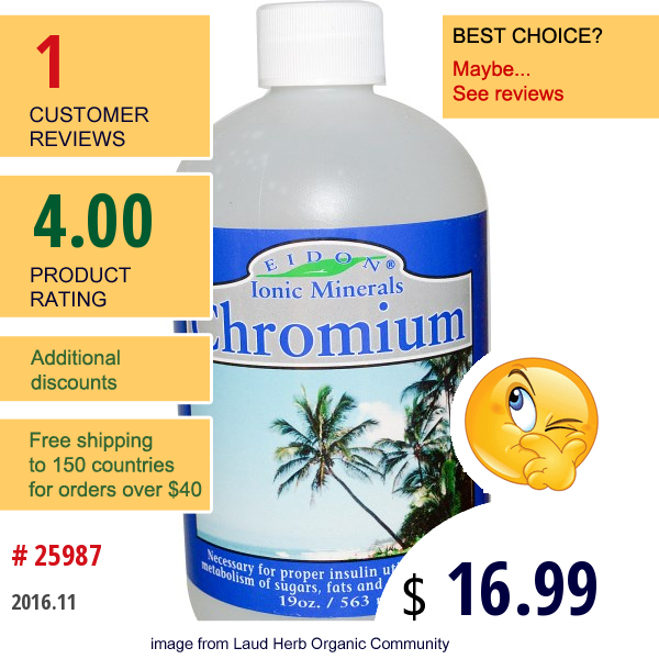 Eidon Mineral Supplements, Chromium, 19 Oz (563 Ml)  