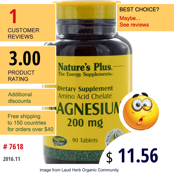 Natures Plus, Magnesium, 200 Mg, 90 Tablets