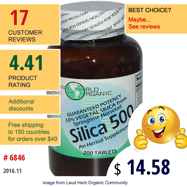 World Organic, Silica 500, 200 Tablets