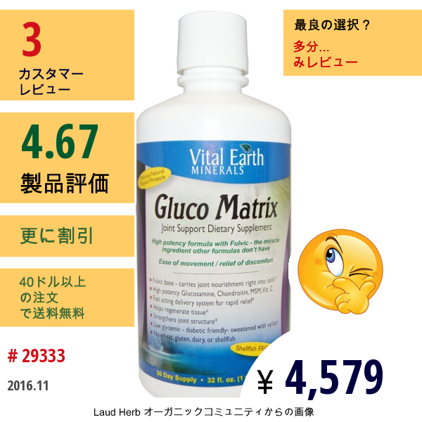 Vital Earth Minerals, グルコ・マトリックス, デリシャス・ナチュラル・トロピカル・パイナップル, 32 液量オンス (946 Ml)