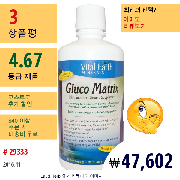 Vital Earth Minerals, 글루코 매트릭스, 맛있는 천연 열대 파인애플, 32 액량 온스 (946 Ml)