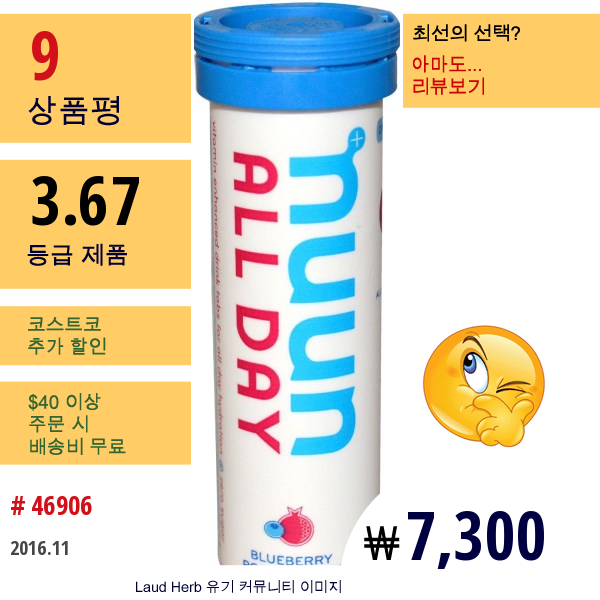 Nuun Hydration, 비타민 강화 드링크 탭, 온 종일, 블루베리 석류, 15 정