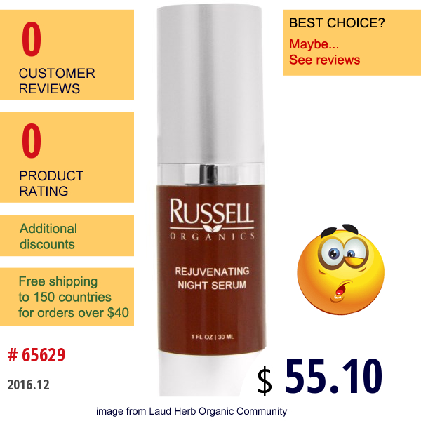 Russell Organics, Rejuvenating Night Serum, 1 Fl Oz (30 Ml)