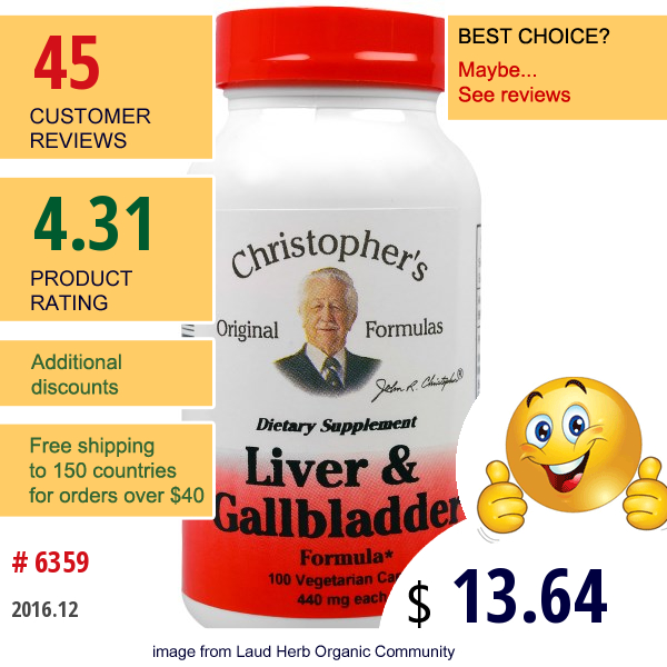 Christophers Original Formulas, Liver & Gallbladder Formula, 440 Mg, 100 Veggie Caps