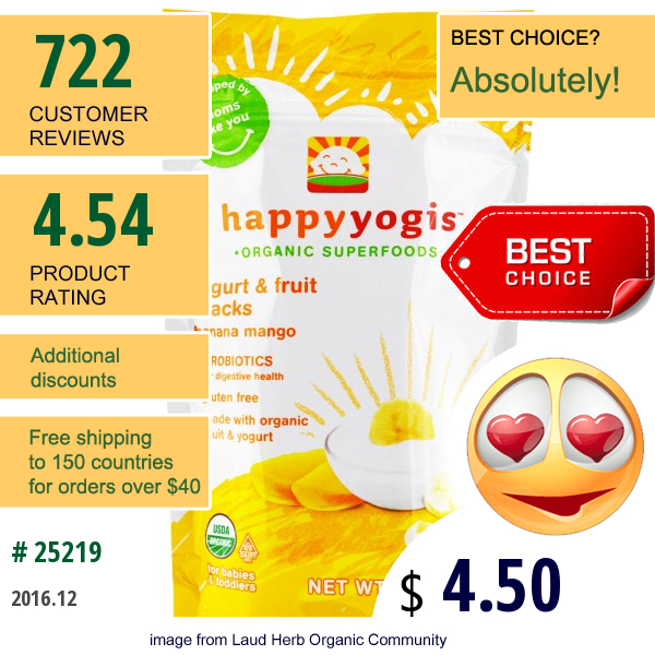 Nurture Inc. (Happy Baby), Organic Yogis, Freeze Dried Yogurt & Fruit Snacks, Banana Mango, 1 Oz (28 G)