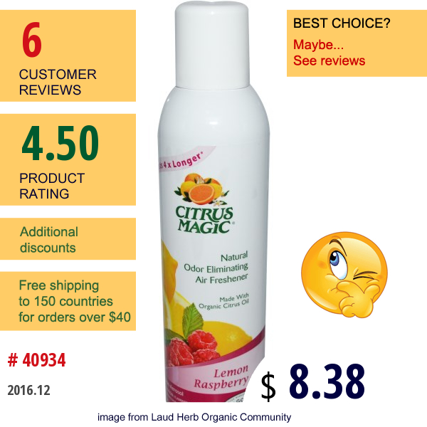 Citrus Magic, Natural Odor Eliminating Air Freshener, Lemon Raspberry, 7 Fl Oz (207 Ml)  