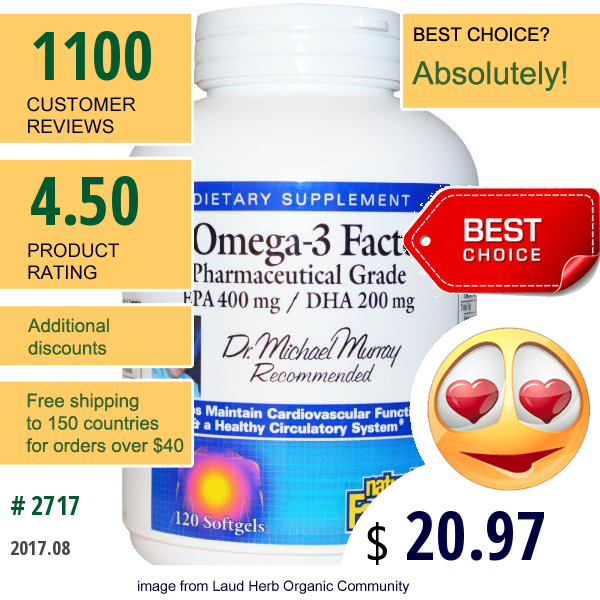 Natural Factors, Rx Omega-3 Factors, Epa 400 Mg / Dha 200 Mg, 120 Softgels