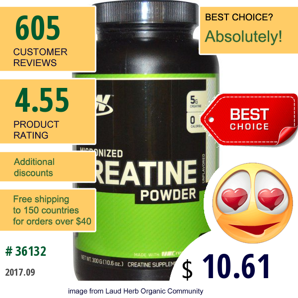 Optimum Nutrition, Micronized Creatine Powder, Unflavored, 10.6 Oz (300 G)