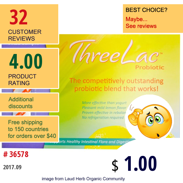 Special, Global Health Trax, Threelac Probiotic, Lemon Flavor, 1 Packet  