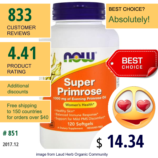 Now Foods, Super Primrose, Evening Primrose Oil, 1300 Mg, 120 Softgels