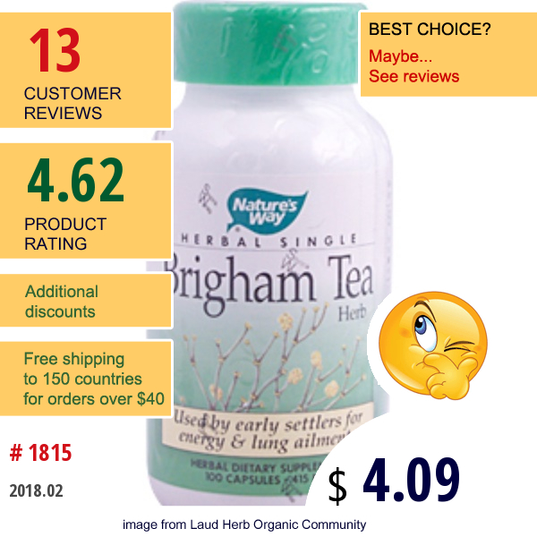 Natures Way, Brigham Tea Herb, 415 Mg, 100 Capsules  
