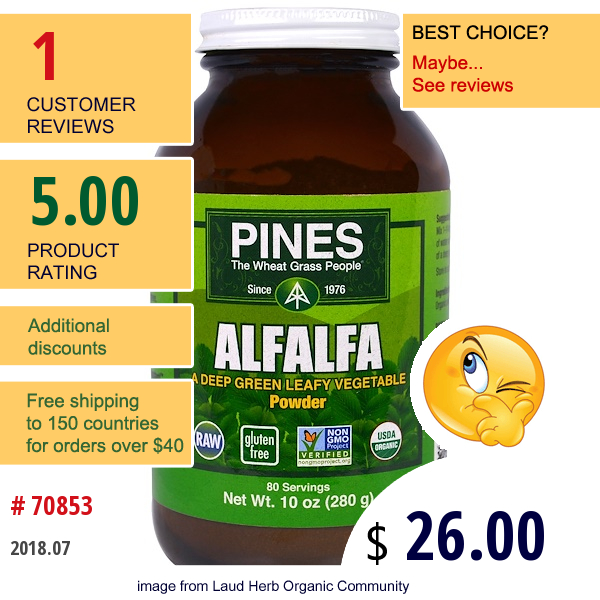 Pines International, Alfalfa Powder, 10 Oz (280 G)