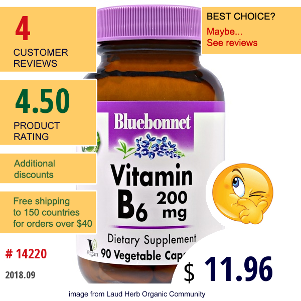 Bluebonnet Nutrition, Vitamin B-6, 200 Mg, 90 Veggie Caps